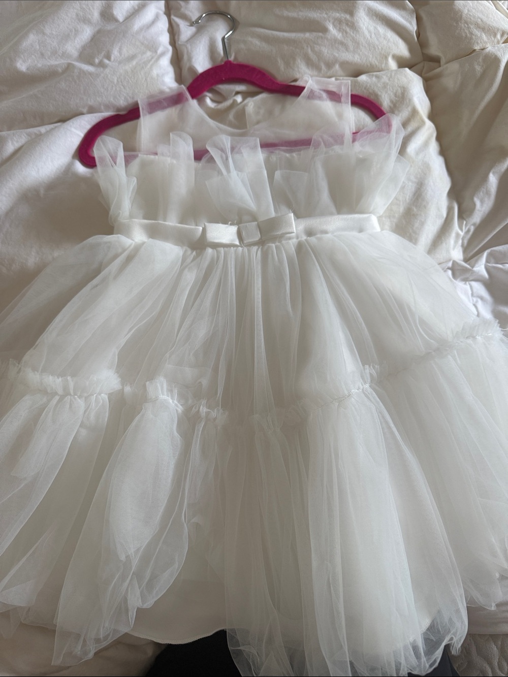White Tulle Party Dress with Bow Waist